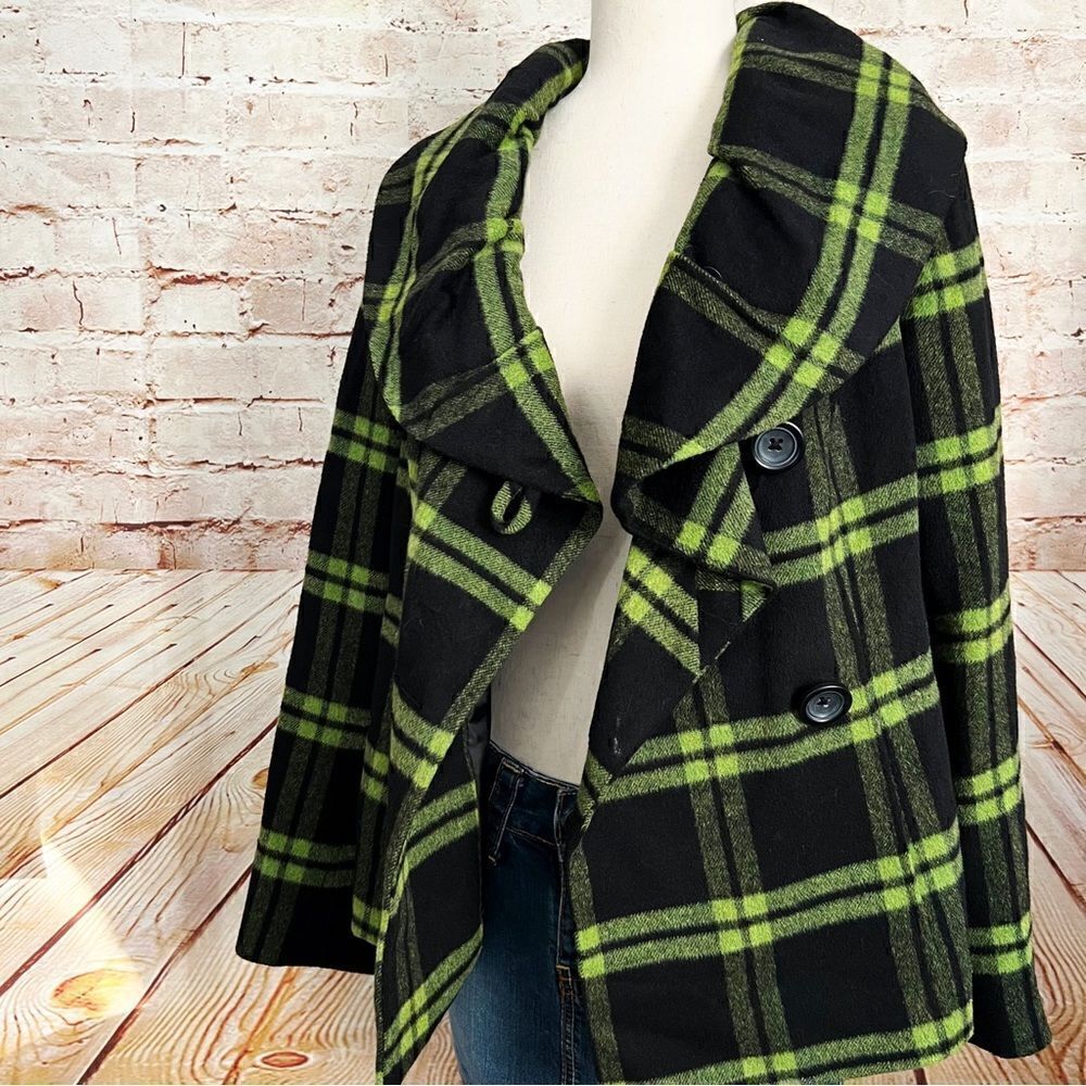 Tribal wool plaid pea coat - Picture 2 of 8